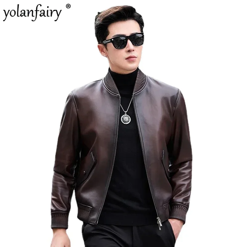 Autumn Winter New Men's Leather Jacket 2023 Fashion Short Baseball Motorcycle Jackets for Men Natural Sheepskin Coat Abrigos FCY