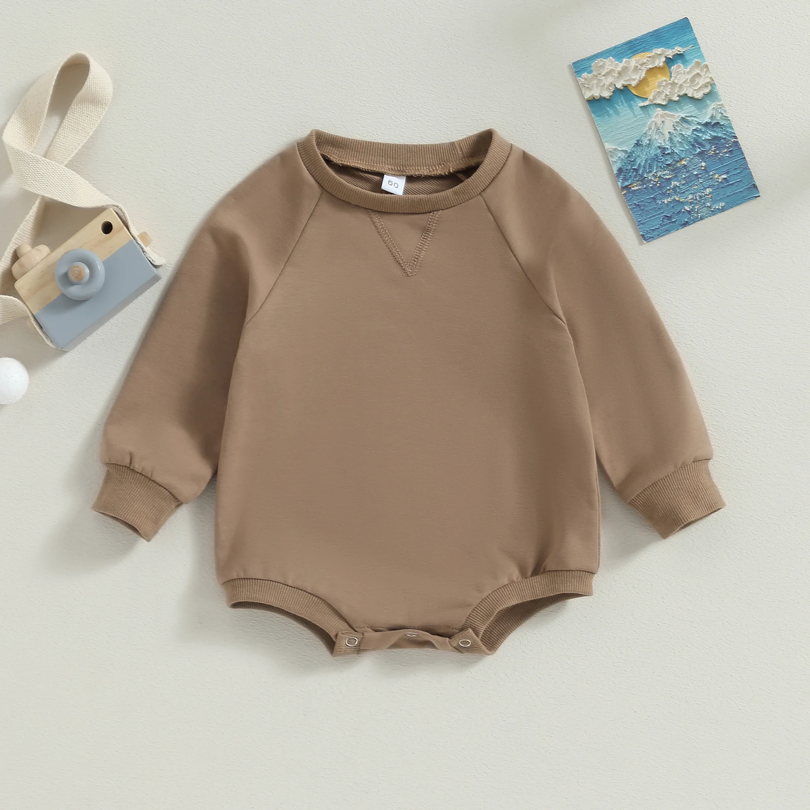 Unisex Baby Boy Girl Solid Color Long Sleeve Bubble Romper Oversized T-Shirt Bodysuit Top Fall Spring Baby Jumpsuits Clothes