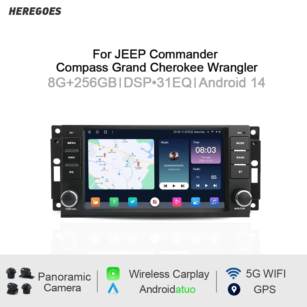 

2 din Android 14,0 автомобильный DVD-плеер навигация Bluetooth Wifi GPS Carplay радио для Jeep Compass Commander Grand Cherokee Wrangler