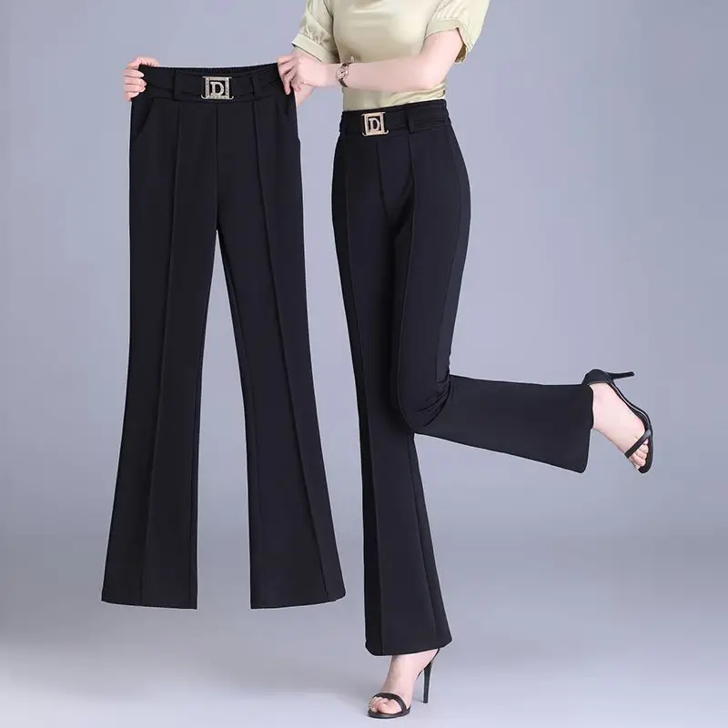 Pantalon Évasé Taille Haute pour Femme, Couleur Unie, Assressentiavec Tout, Ligne Lumineuse, Décoration, artificiel astique, Nouvelle Mode Printemps Été