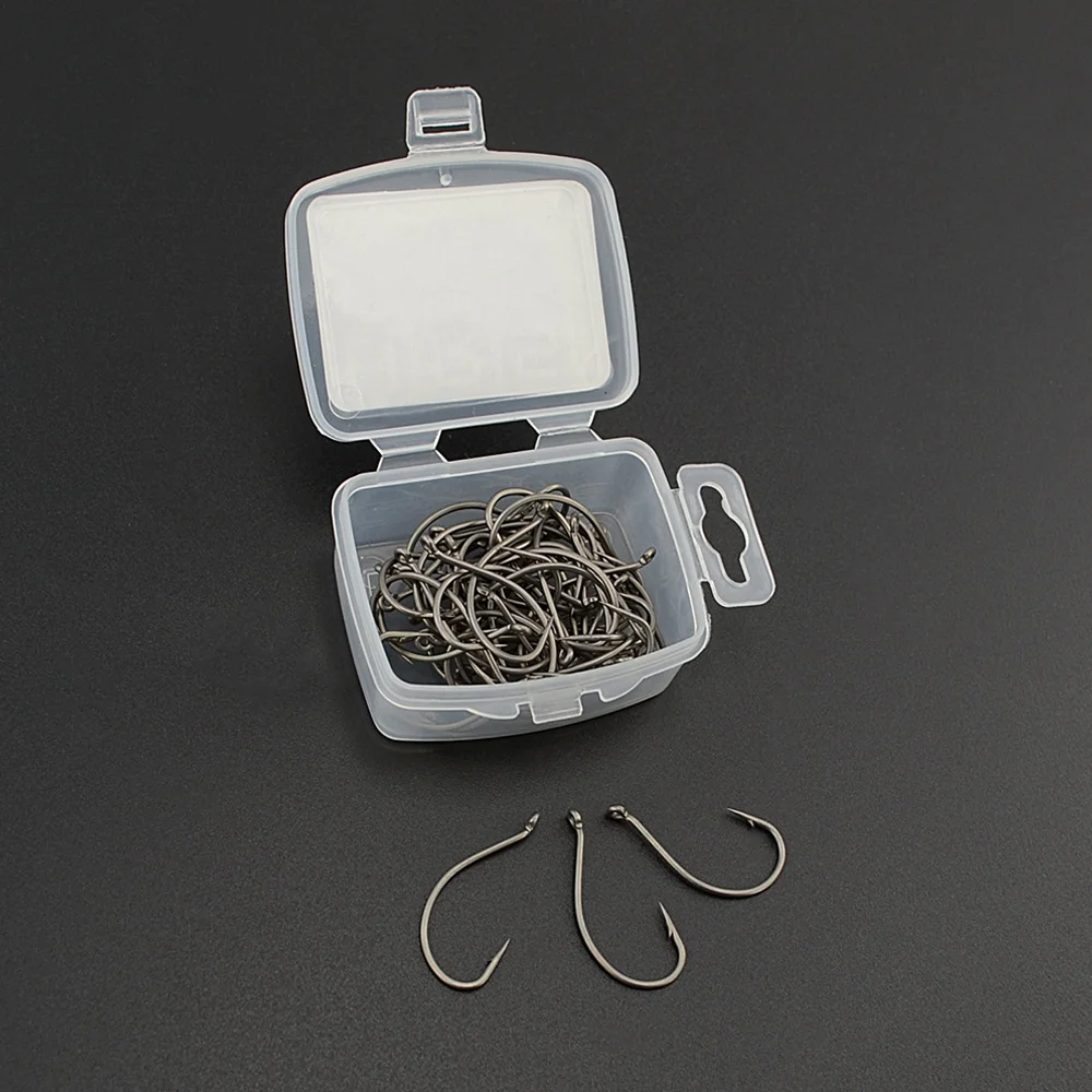 Hirisi 8015 100 Stück PTFE-beschichtete Angelhaken aus Hochkarbon-Stahl Rostfrei Scharf mit Widerhaken und Öse Angelzubehör – Detail 6