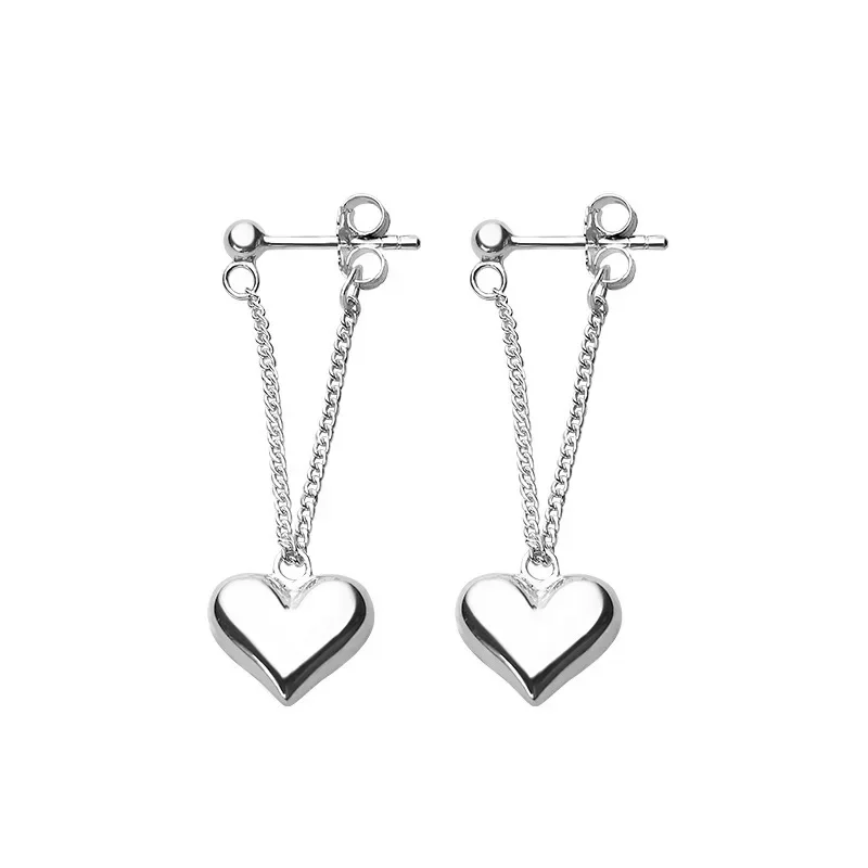 Gothic Punk Style Alloy Drop Earrings Silver Color Simple Fashion Ear Stud for Women Heart Chain Hoop Earring Fashion Jewelry