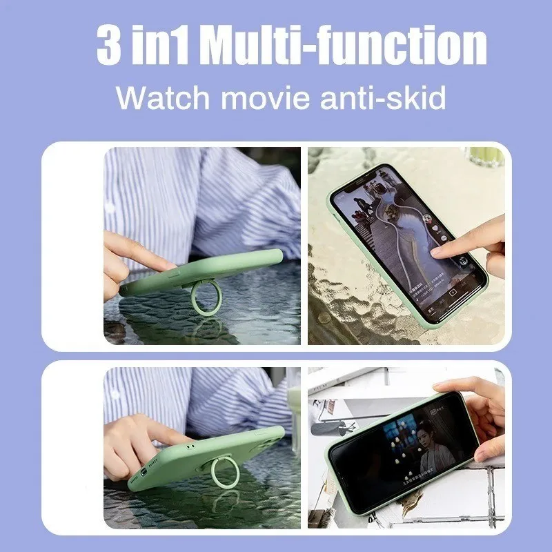 Liquid Silicone Ring Stand Magnetic Phone Case for iPhone 12 13 Mini 14 15 16 17 18 Pro Max Plus Soft Bumper Protective Case view 6