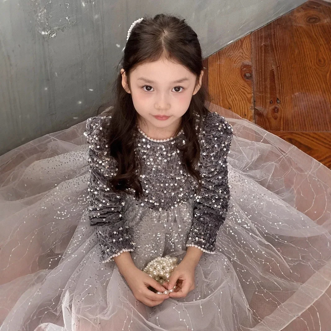 Girls Skirt Sequined Veil Fleece Thickened Super Fairy Princess Dress Winter New Children's Clothing Fashion 2025