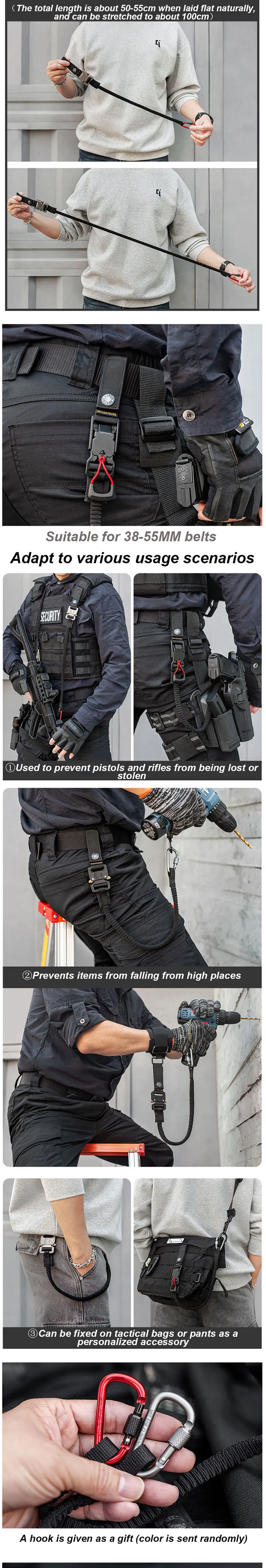 Tactical Anti-lost Elastic Lanyard Rope Quick Disassembly Safety Rope Outdoor Equipment Tools Mobile Phone Pistol Anti-lost Hook
