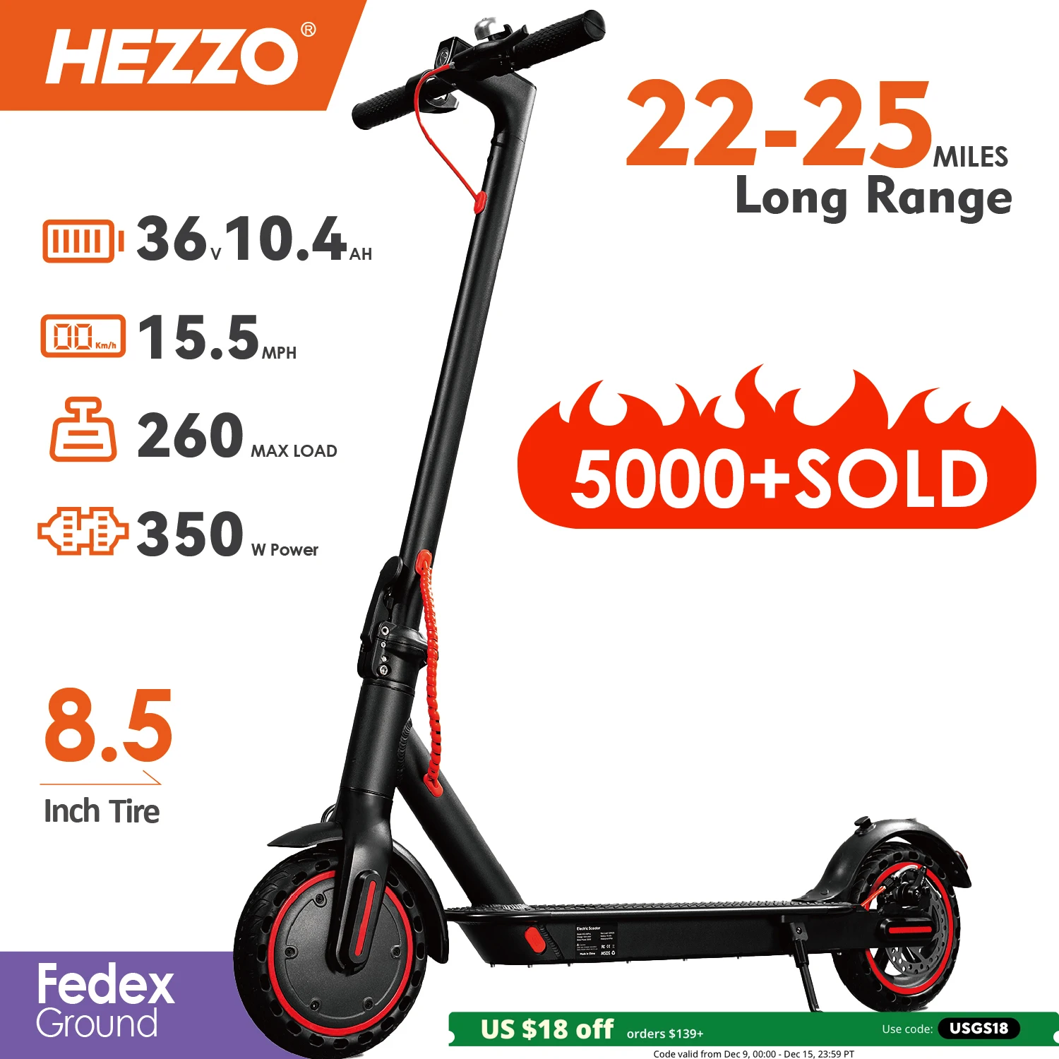 HEZZO 36v 350W 10.4ah Electric Scooter HS-04Pro 8.5