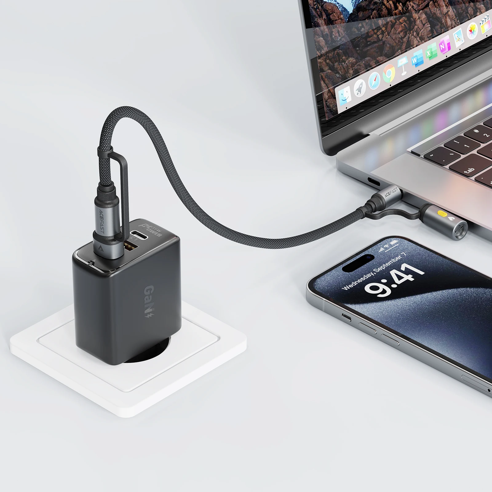 ACEFAST J6 Multi Function Cable with Electric Lighter 60W USB C to C Fast Charging Braided Wired Charging Cord For iPhone 15/16