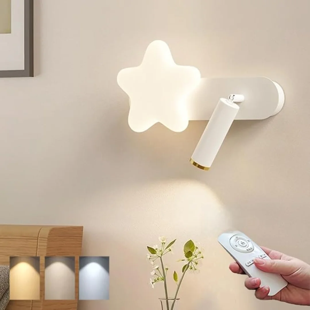 LED Dimmable Wall Lamp Children with Remote Control Star Wall Spotlight Rotatable 350° Night Light Reading Lamp Wall Lighting