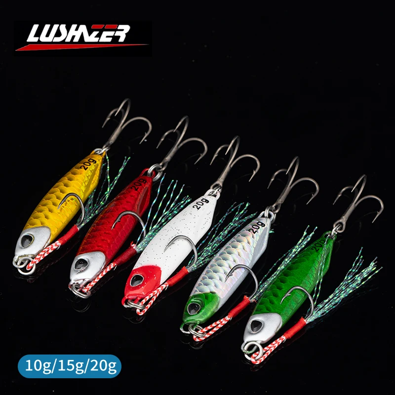 LUSHAZER Metal Jig Fishing Lure Sinking 10g/15g/20g Fishing bait for Bass 3D Eye Color Laser Spinning Fishing Tackle