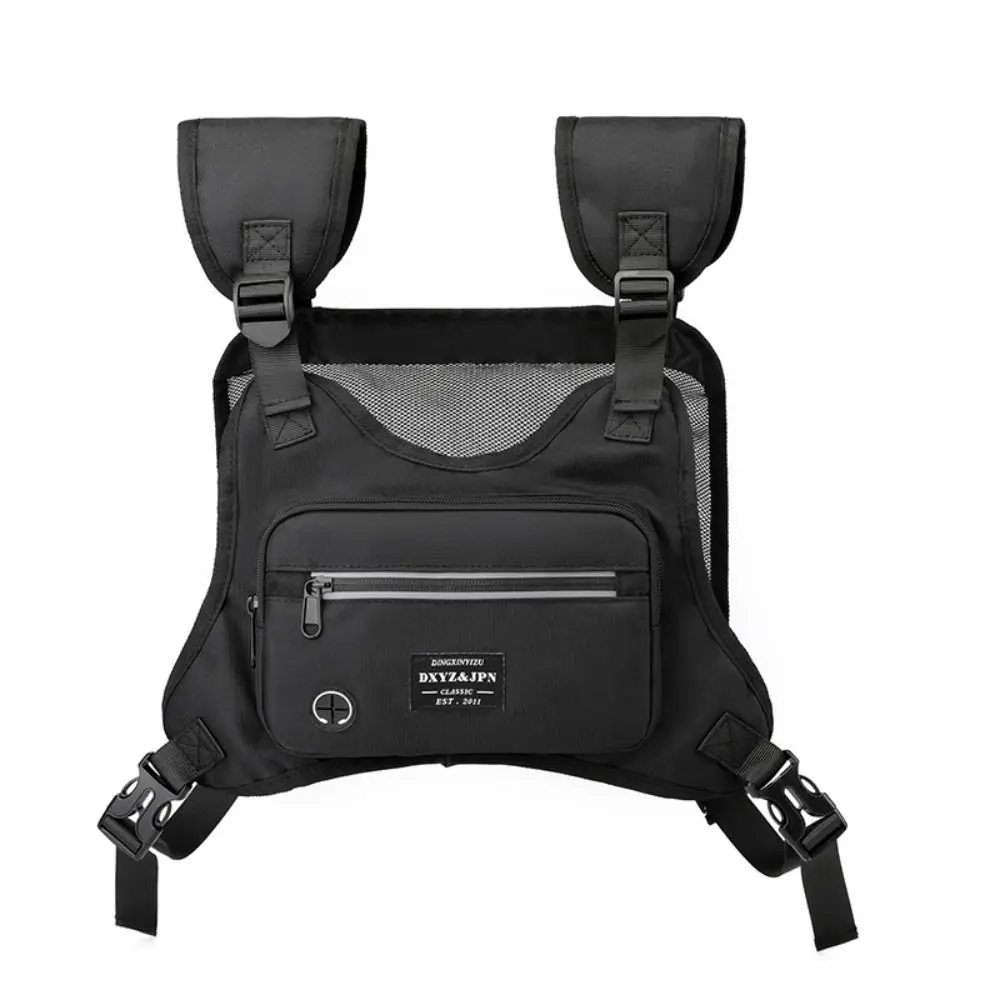 

Black Reflective Running Vest Bag Breathable Streetwear Hip Hop Vest Bag Large Capacity Waterproof Climbing Backpack Unisex