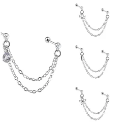 Double Earhole Earrings Peach Heart Flower Ear Chain Body Piercing Jewelry