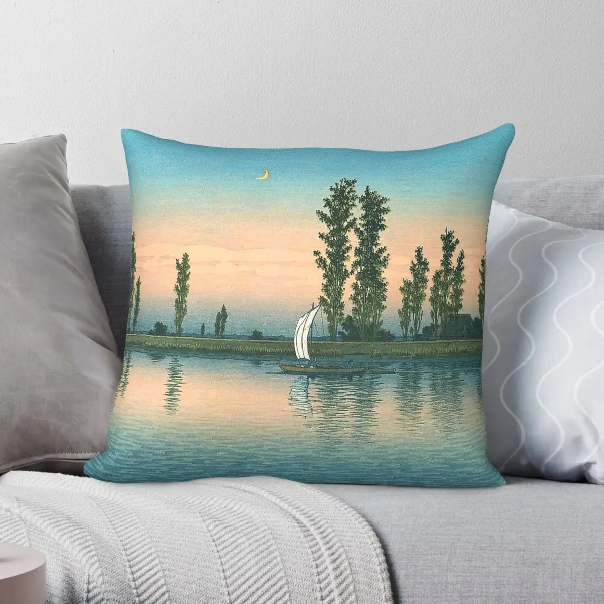 Early Autumn At Itako Hasui Kawase Square Pillowcase Polyester Linen Velvet Creative Decorative Pillow Case Room Cushion Cover