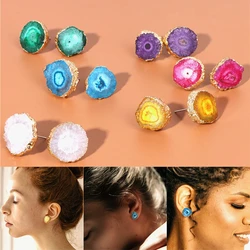 Wholesale Natural Irregular Druzy Cluster Earrings Electroplating Gold Color Ddge Stone Earrings for Women Men For Girl Jewelry