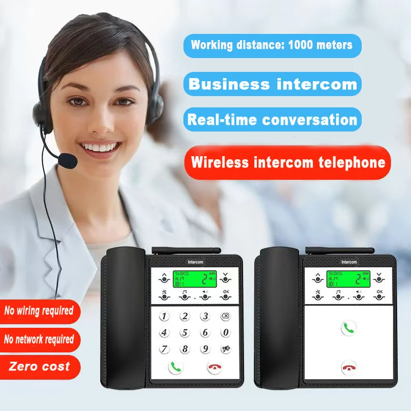 1000M Wireless Long Distance Pager Caller Audio Door Phone Voice Sender&Reciever Intercom Doorbell For Hotel Home Call Button