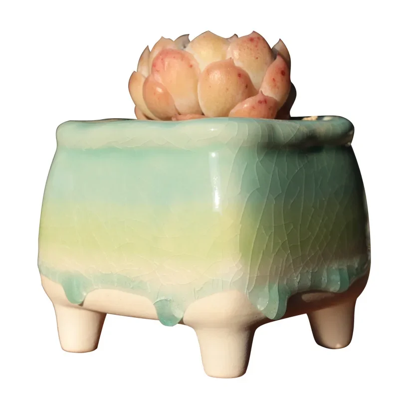 Ice Crack Flow Glaze Flowerpot Creative Fresh  Fleshy Plant Flowerpot Simple  Lovely Korean Style Home Decoration Crafts