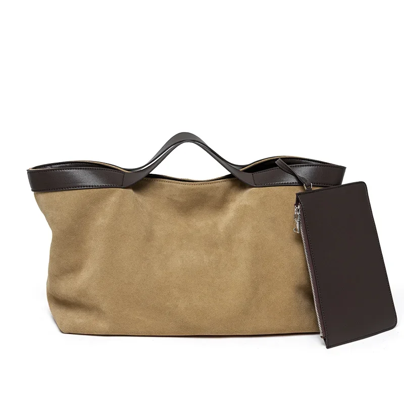 Vintage Soft Suede Leather Tote Bag Womens Large Capacity Shoulder Crossbody Bag Wallet Adjustable Strap Winter Daily