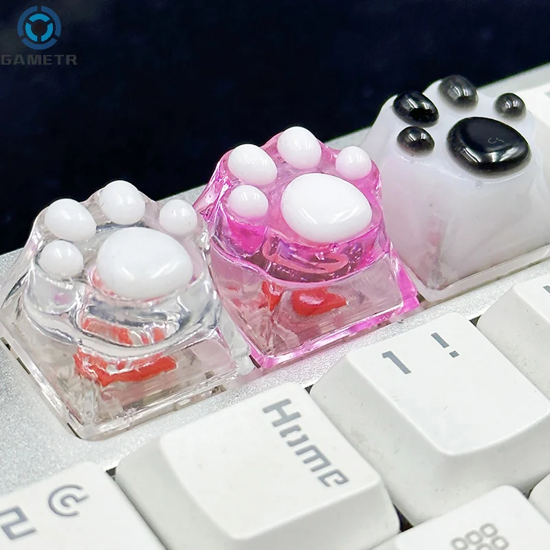 1PC DIY Accessories Drip Glue Cat Paws Keycap For Cartoon Office Cross Axis Mechanical Keyboard Animal Key Cap