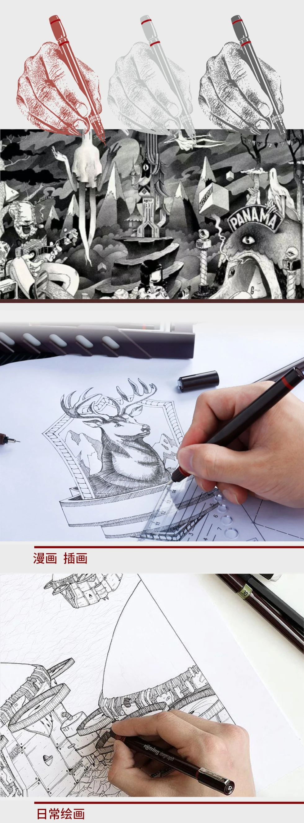 1 Stück Rotring Isograph Technischer Zeichenstift 0,1-1,0mm mit Austauschbarer Spitze, Nachfüllbarer Tinte, Hakenlinien-/Nadelstift für Handzeichnungen – Detail 4