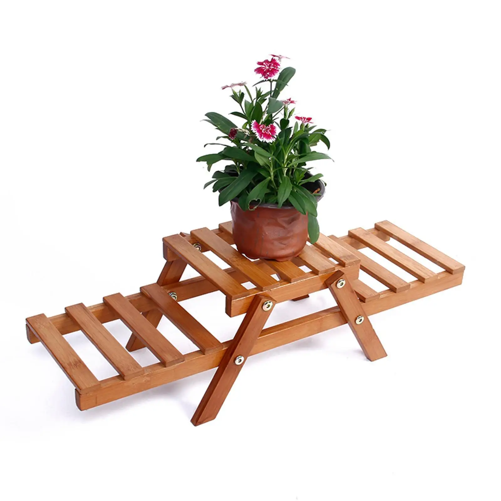 Desktop Plant Stand Bamboo 2 Layer Multifunctional Storage Shelf Tabletop Plant Stand for Patio Balcony Home Countertop Indoor