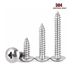 5/50pcs M2.2 M2.9 M3.5 M3.9 M4.2 M4.8 M5.5 M6.3 304 Stainless Steel Phillips Large Truss Head Self Tapping Wood Screw JISB1122T