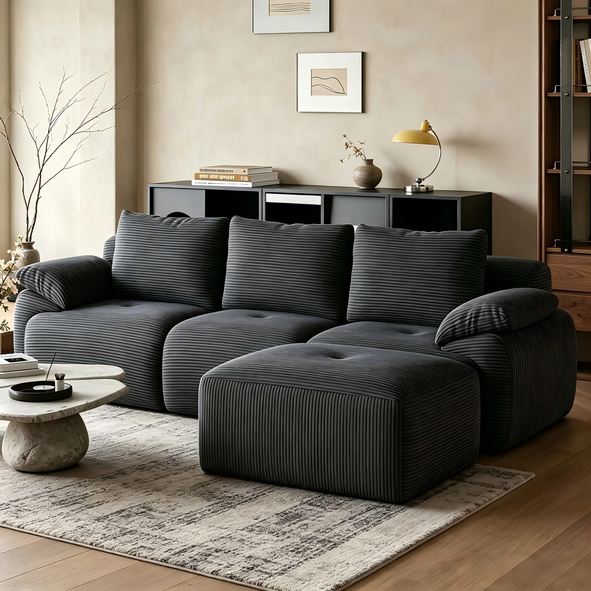 Canapé d'angle Rosahqnda, canapé modulaire, 264 cm de large, emballé sous vide, canapé-lit, aucun assemblage requis, avec grande chaise longue à gauche, pour salon, chambre d'amis, gris