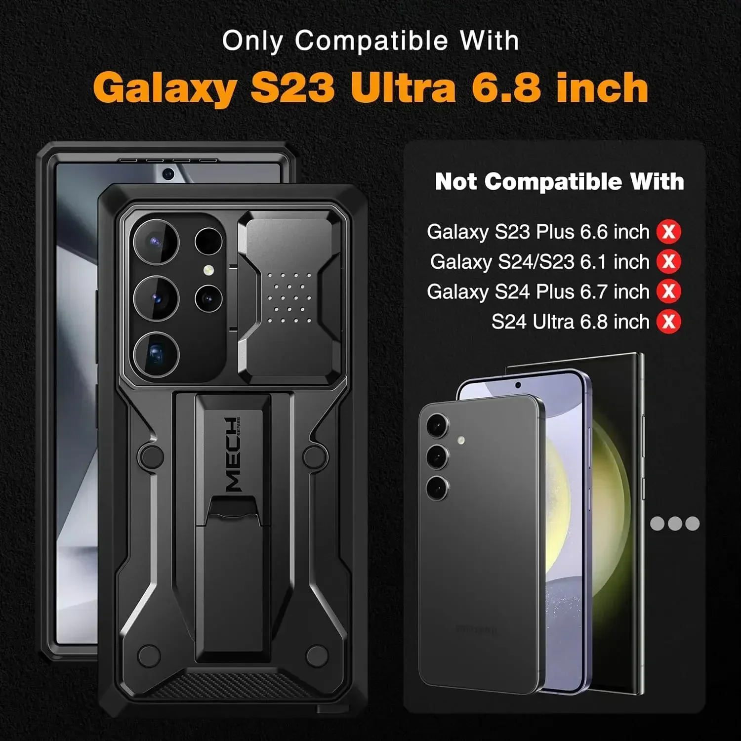 TONGATE for Samsung Galaxy S23 Ultra S24 Ultra Case Bulit-in Slide Camera Cover Screen Protector Military Grade Shockproof 6.8