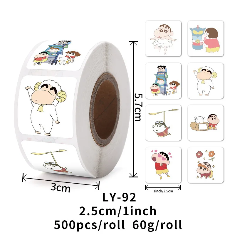 500Pcs/Roll Crayon Shin-chan Sealing Sticker Art Paper Self-adhesive Adhesive Cartoon Children\'s Stickers Toys