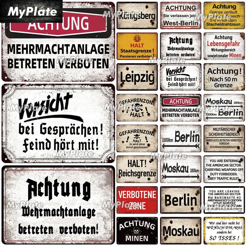 [MaPalte] Vintage German Achtung Sign Metal Sign Tin Sign Decoration Plaque Home Wall Door Decor Bar Sign Home Plate Poster