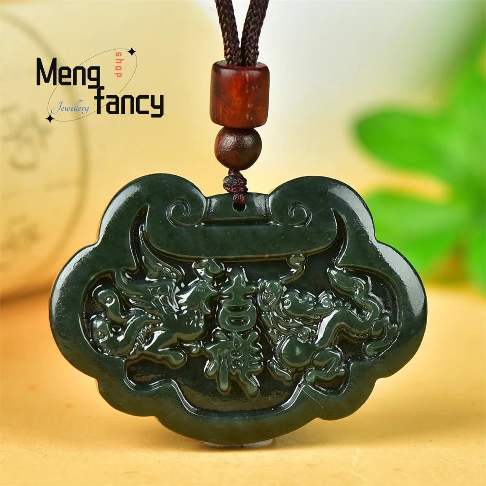 

Natural Hetian Green Jade Auspicious Ruyi Dragon and Phoenix Lock Pendant Simple Exquisite Fashion Jewelry Couple Holiday Gift