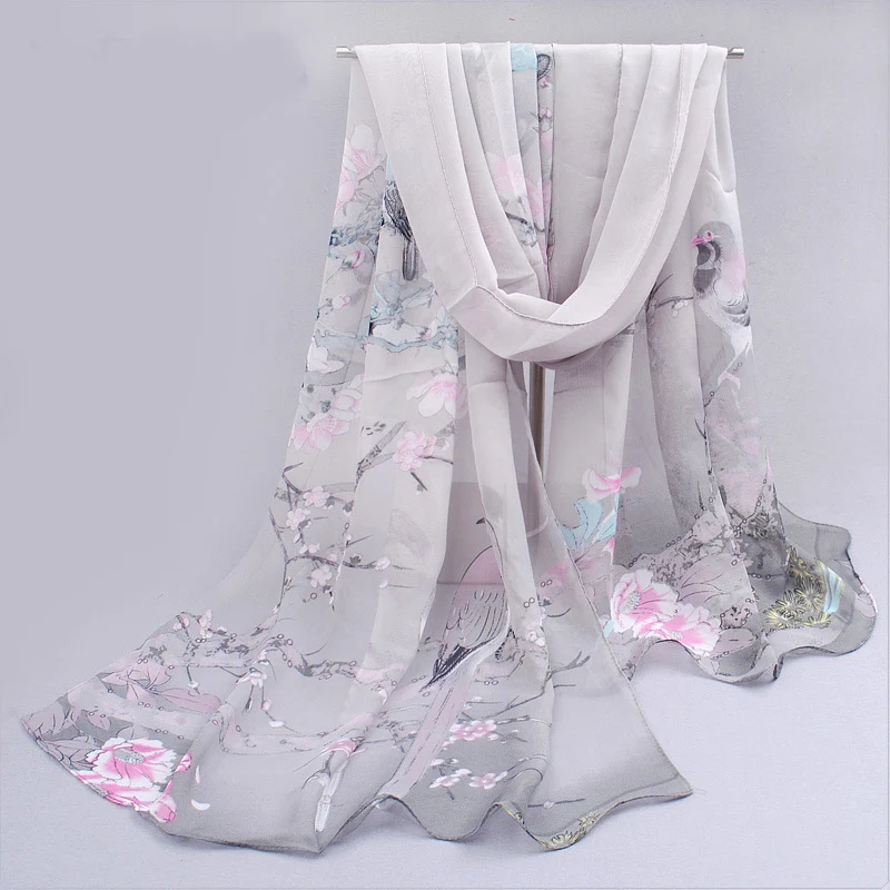 Fashion Floral Printed Chiffon Scarf Shawl For Women Summer Thin Neckscarf Beach Shawls Wrap Female Veil Pashmina Hijab