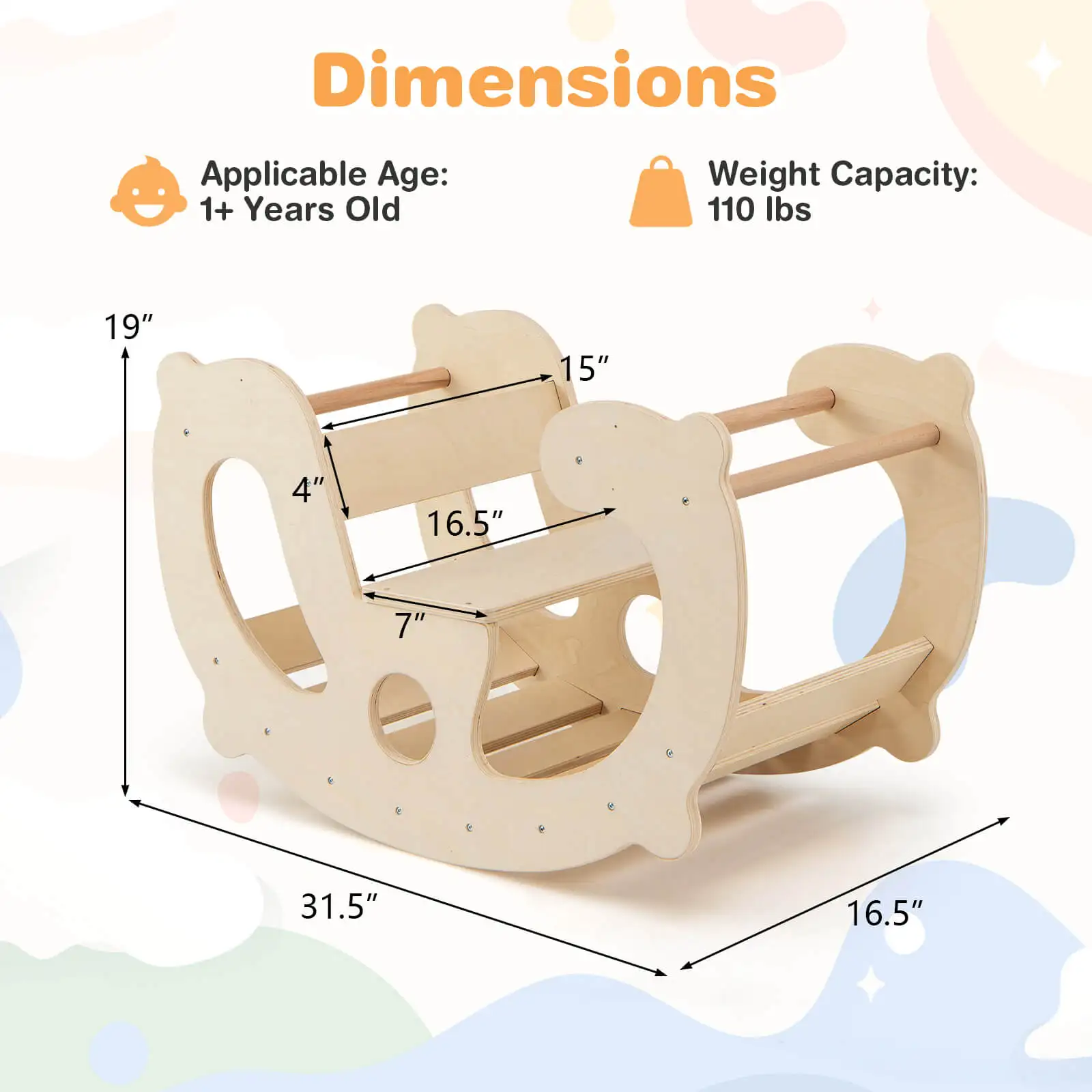 2-in-1 Rocking Horse Arch for Kids with Rocker Arch Climber Comfortable Backrest