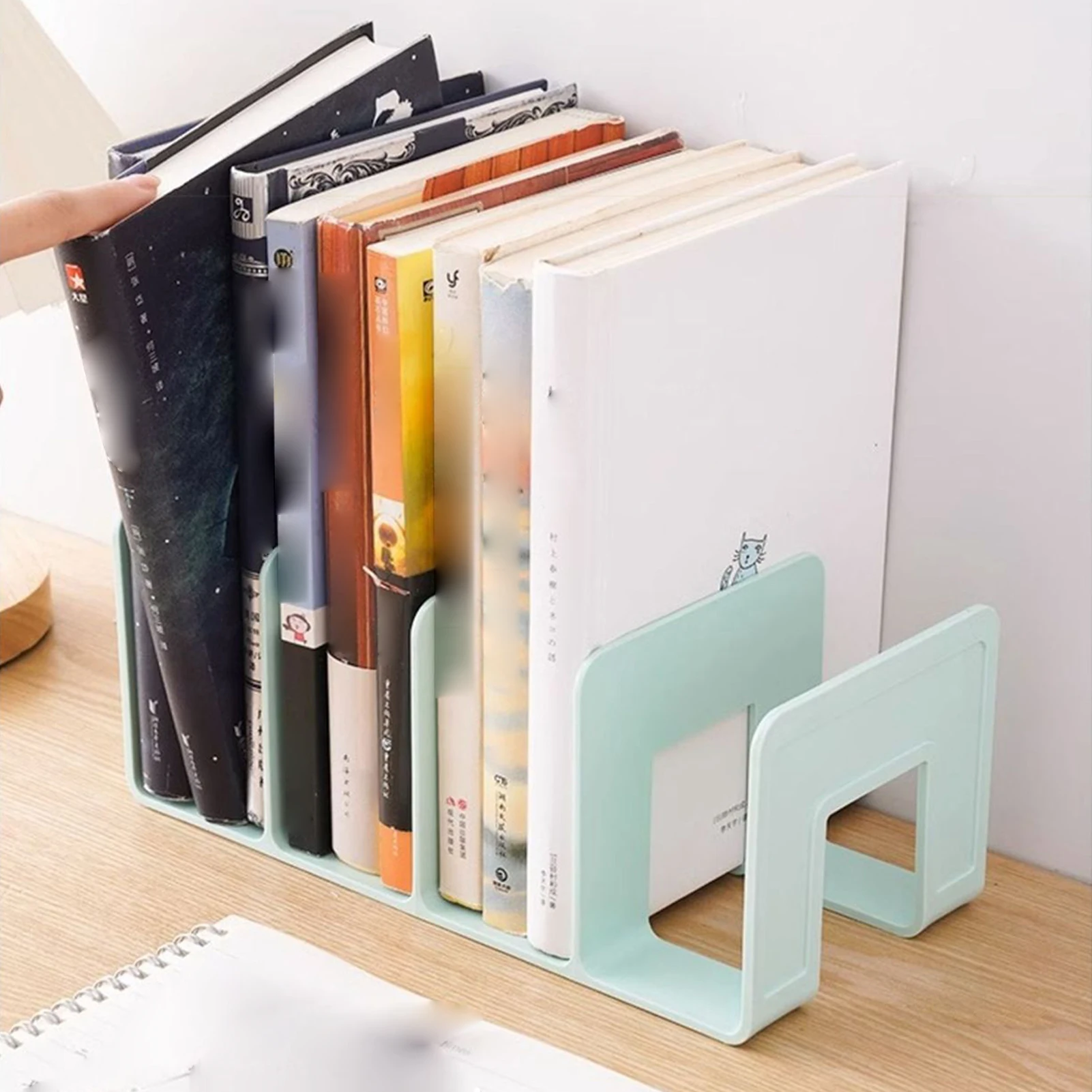 Scatola portaoggetti per cartelle grigie in plastica a 4 griglie organizer per libri verticale scaffale per libri forniture per ufficio libri