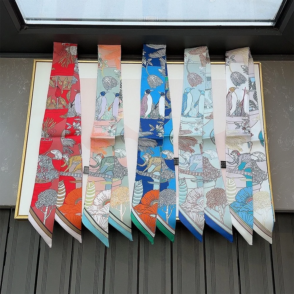 5 * 90 cm francese nuova pianta di vendita calda giungla twill di seta decorativa streamer avvolgimento borsa nastro sciarpa di seta piccola sciarpa all'ingrosso