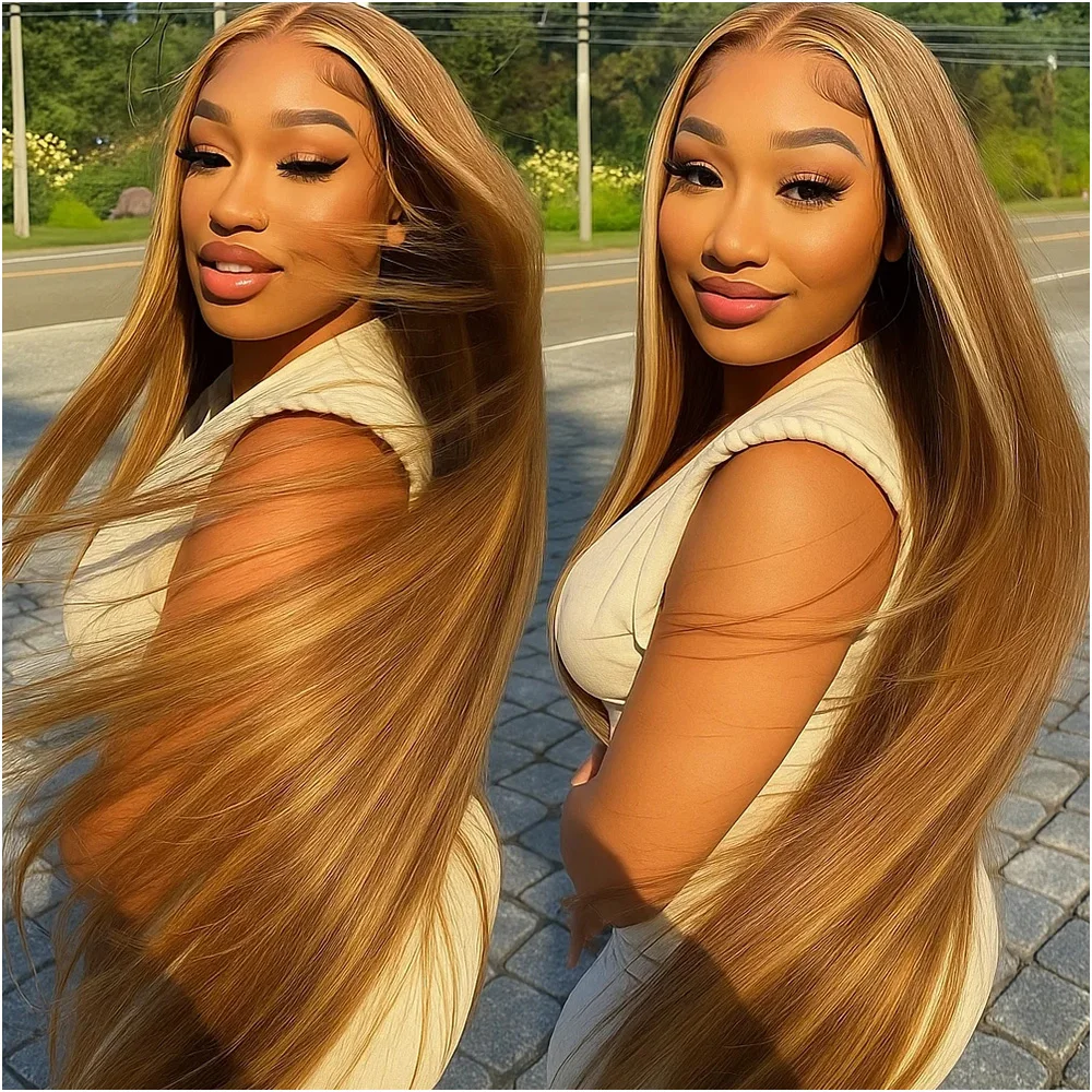 

P4/27 Highlight Bone Straight 13x6 13x4 HD Lace Frontal Wig Human Hair Brazilian Honey Blonde Colored Human Hair Wigs for Women