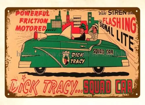 art home decor LARGE SIZE MARX FRICTION DICK TRACY SQUAD CAR toy tin sign