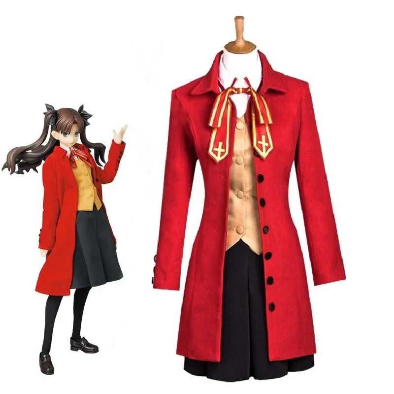 

Anime Fate Stay Night Cosplay Rin Tohsaka Costumes Halloween Costume for Women Trench Coat Vest Skirt Full Set Cosplay Costume