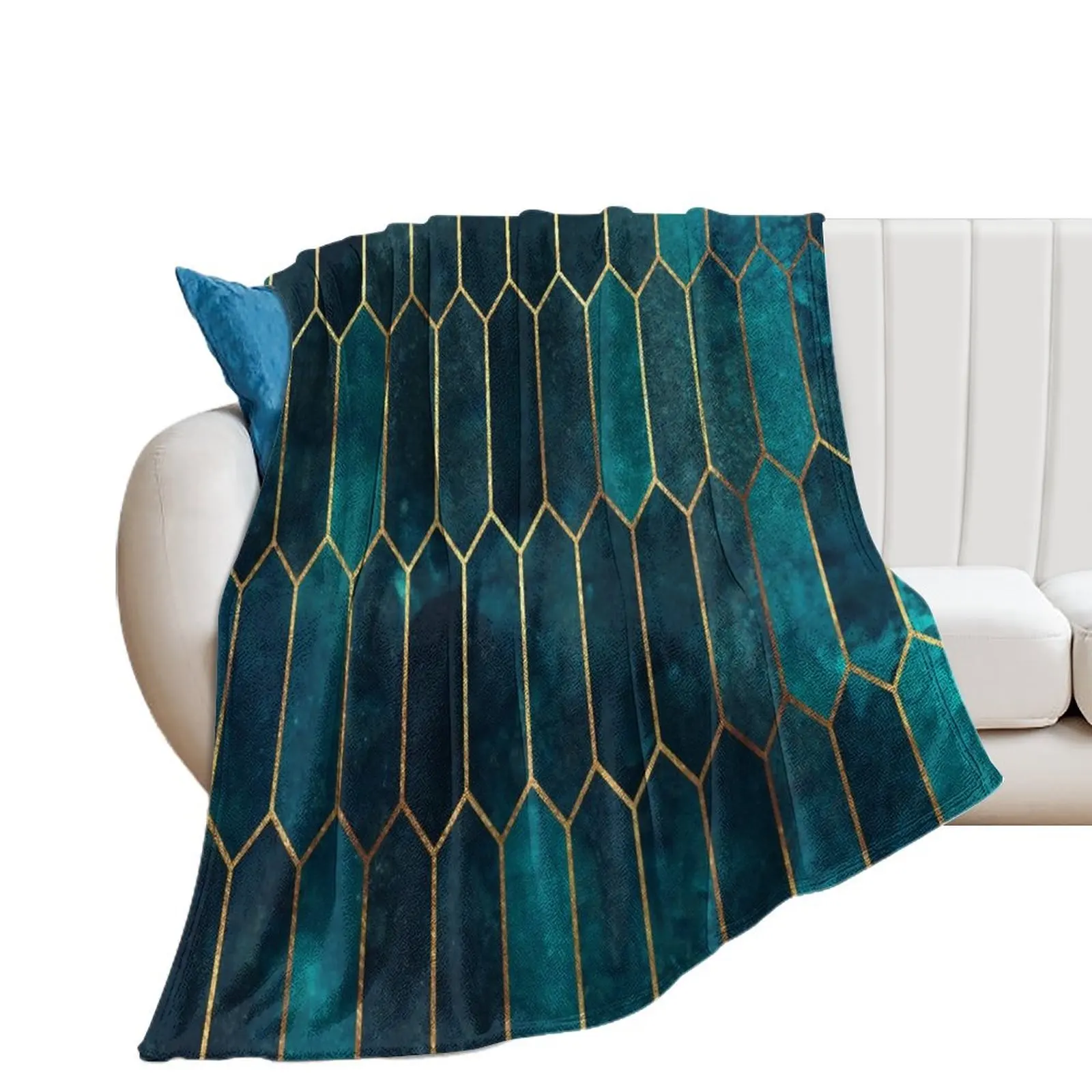 

Deep Teal and Blue Gold Pattern Throw Blanket Stuffeds valentine gift ideas Blankets