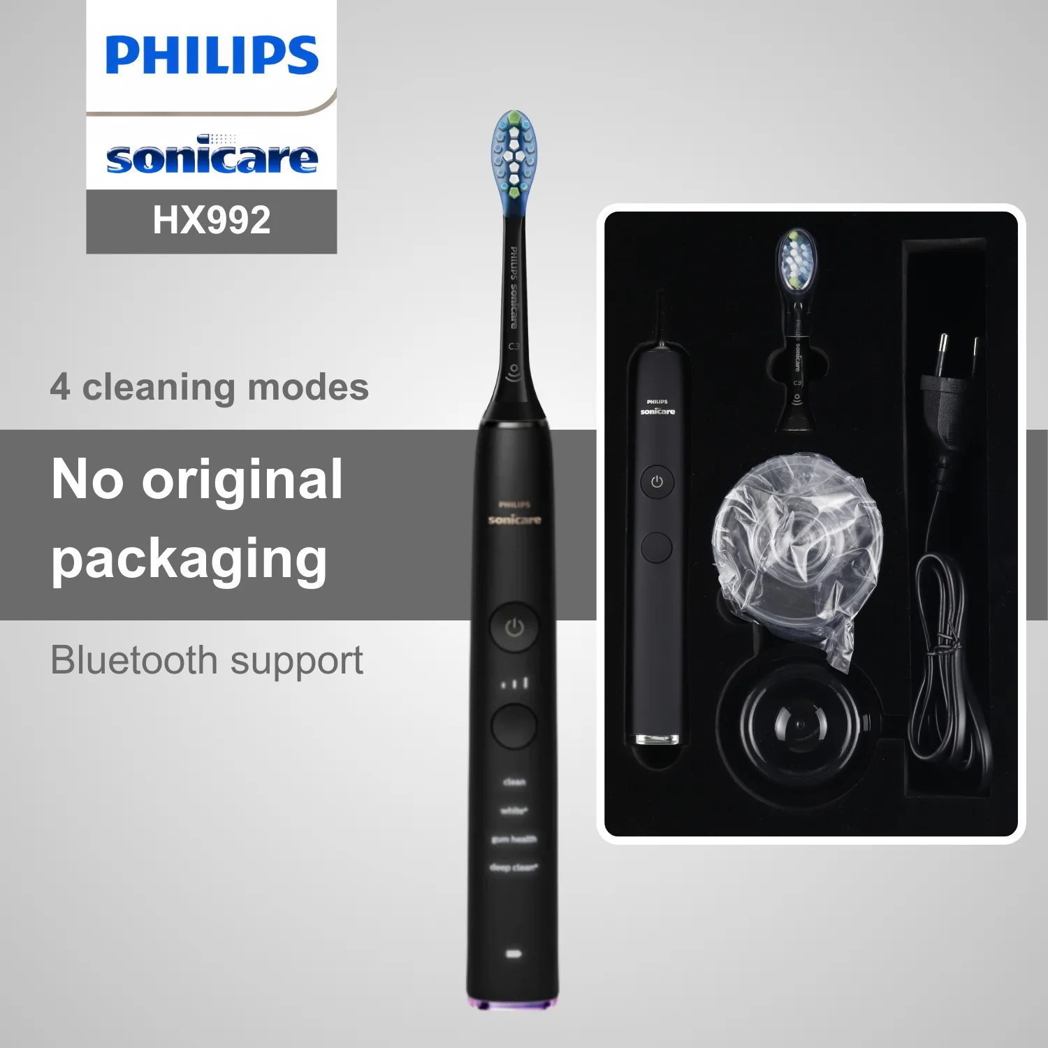 

Philips Sonicare Electric Toothbrush HX992, No Original Packaging, Bluetooth Connectivity, 4 Modes