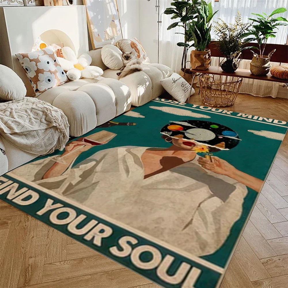 

"Lost Reason, Find Your Soul "Rug Creative Printed Carpet for Living Room Bedroom Decor Rugs Vintage Green Children Crawling Mat