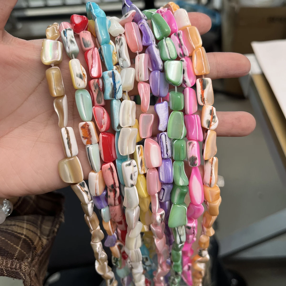 36cm Natural Seawater Shell Beads Colored Rectangular Semi-finished Beads for DIY Jewelry Making Necklace Bracelet Accessories
