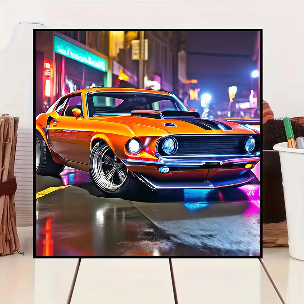 Juego de pintura de diamante 5D redondo completo, patrón de coche, bordado Sek, pintura de diamante DIY, regalo de decoración de pared del hogar