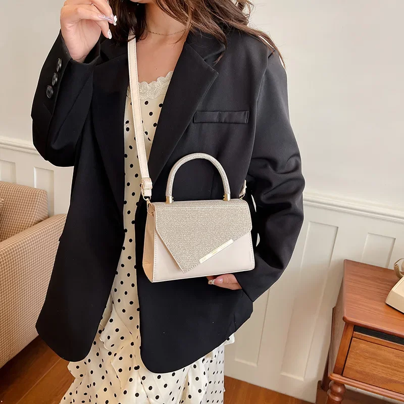Splicing Handbag, Women's Light Luxury Commuting Small Square Bag, Shoulder Strap Crossbody Bag, High-End Work Bag