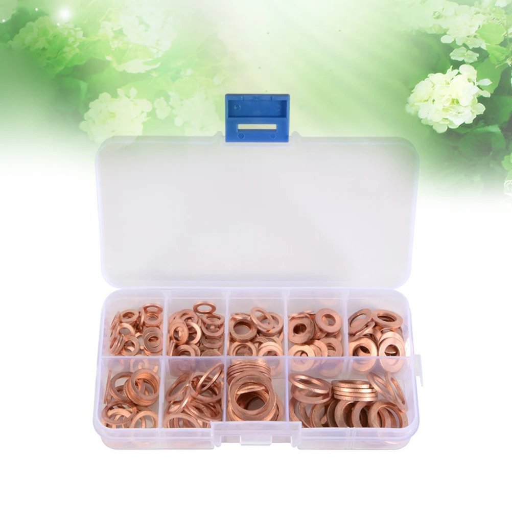 200pcs Copper Sealing Ring Set Flat Washer Assortment High-Temperature Resistant Electrical Thermal Conductive For Sump Plug
