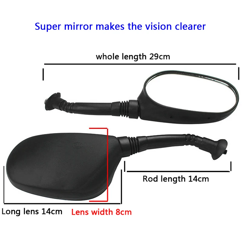 2pcs 6mm 8mm Motorcycle Rearview Mirror Scooter E-Bike Rearview Mirrors Electromobile Back Side Convex Mirror Classic Oval