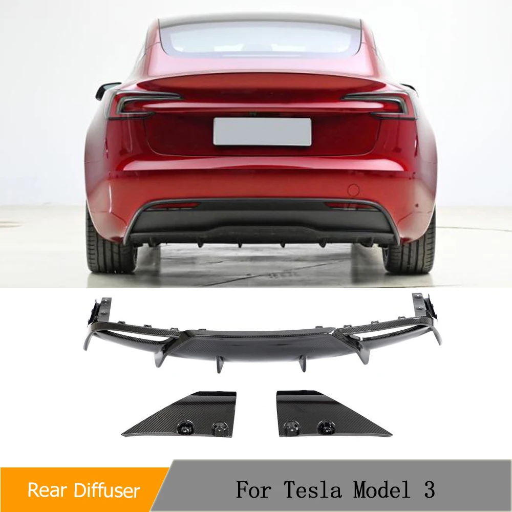 

Car Rear Bumper Prepreg Dry Carbon Diffuser Body Kits For Tesla Model 3 2023 Car Rear Spoiler Apron With Splitters Protector