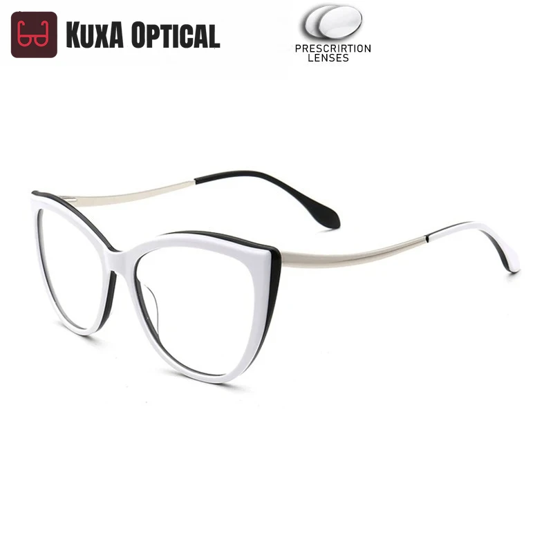 

KUXA Fashion Acetate Optical Cat Eyewear Prescription Glasses Myopia Progressive Lens Scratch Resistant Eyeglasses Spring Design