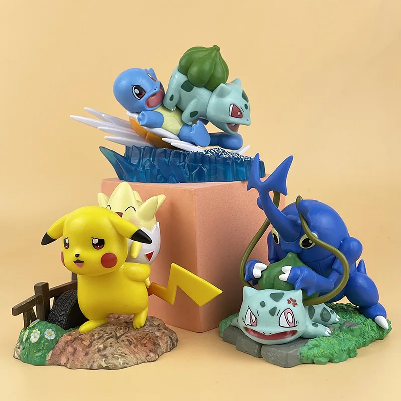 3Pcs/Set Anime Pokemon Figure Pikachu Heracross Squirtle Bulbasaur Collectible Model Decoration Toy Kids Birthday Gift