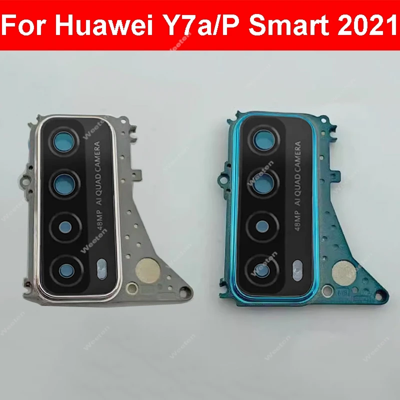 

Стеклянная крышка объектива задней камеры для Huawei Y7A P SMART 2021, корпус объектива задней камеры, держатель рамки с клейкой наклейкой, запасная часть