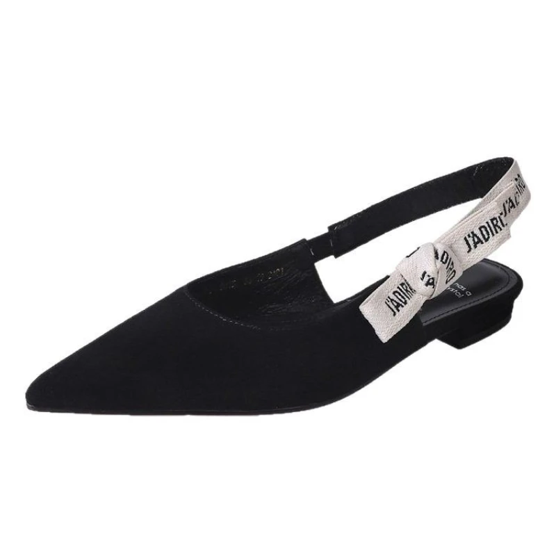 صنادل نسائية صيفية جديدة لعام 2025، صنادل مدببة بفيونكة، كعب منخفض محبوك بفم خفيف #6