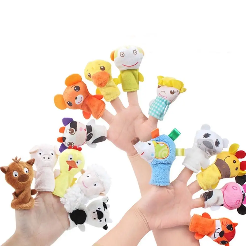 5-delig Katoen Pluche Vinger Poppen Cartoon Dieren Vinger Dragen Handpop Knuppel Baby Gunst Poppen Eend Rollenspel